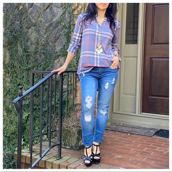 Mandarin Collar Paid tunic top - Picture 4 of 8